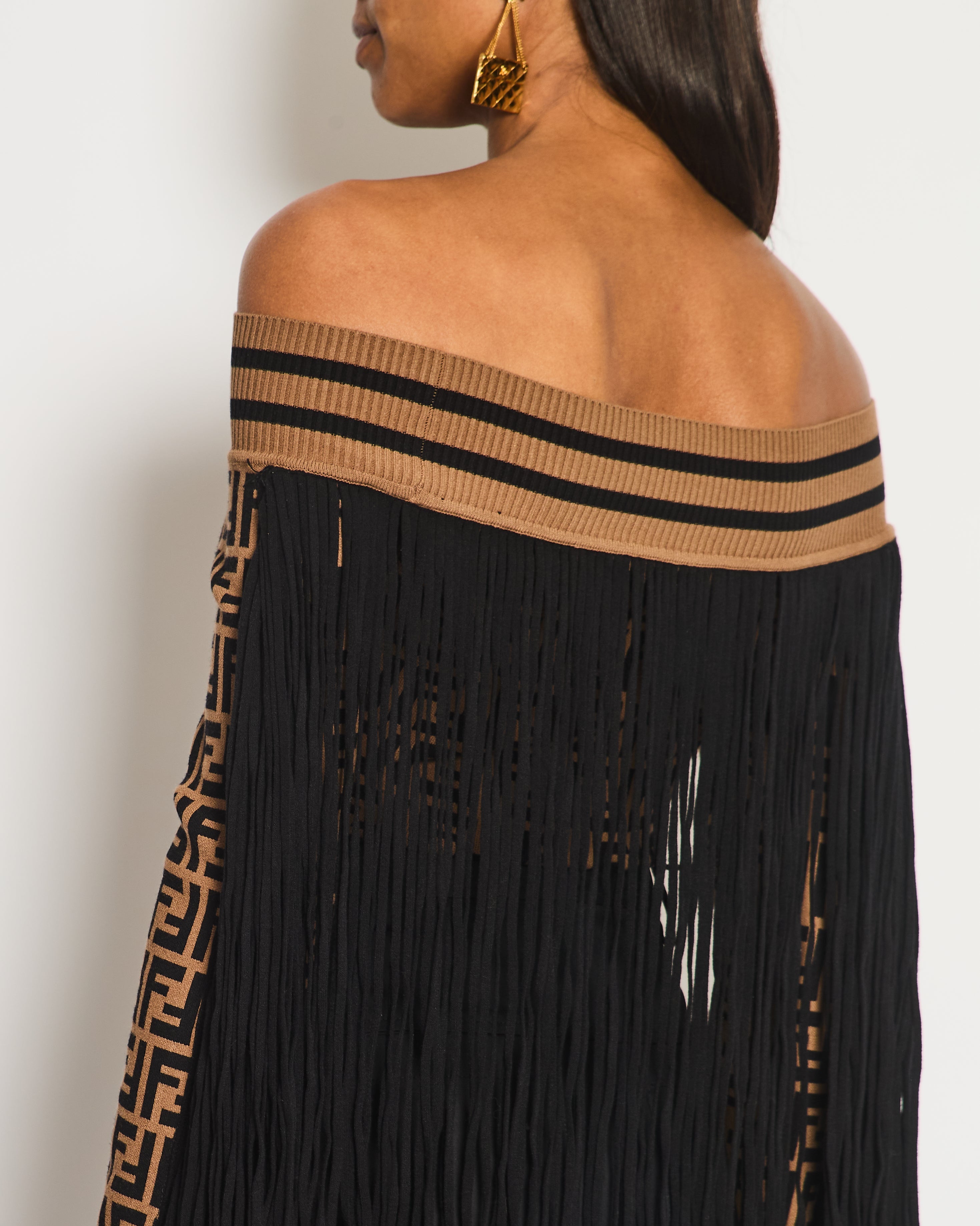 Fendi Off Shoulder Bodysuit Top With FF Monogram and Tassle Detail UK 8-10