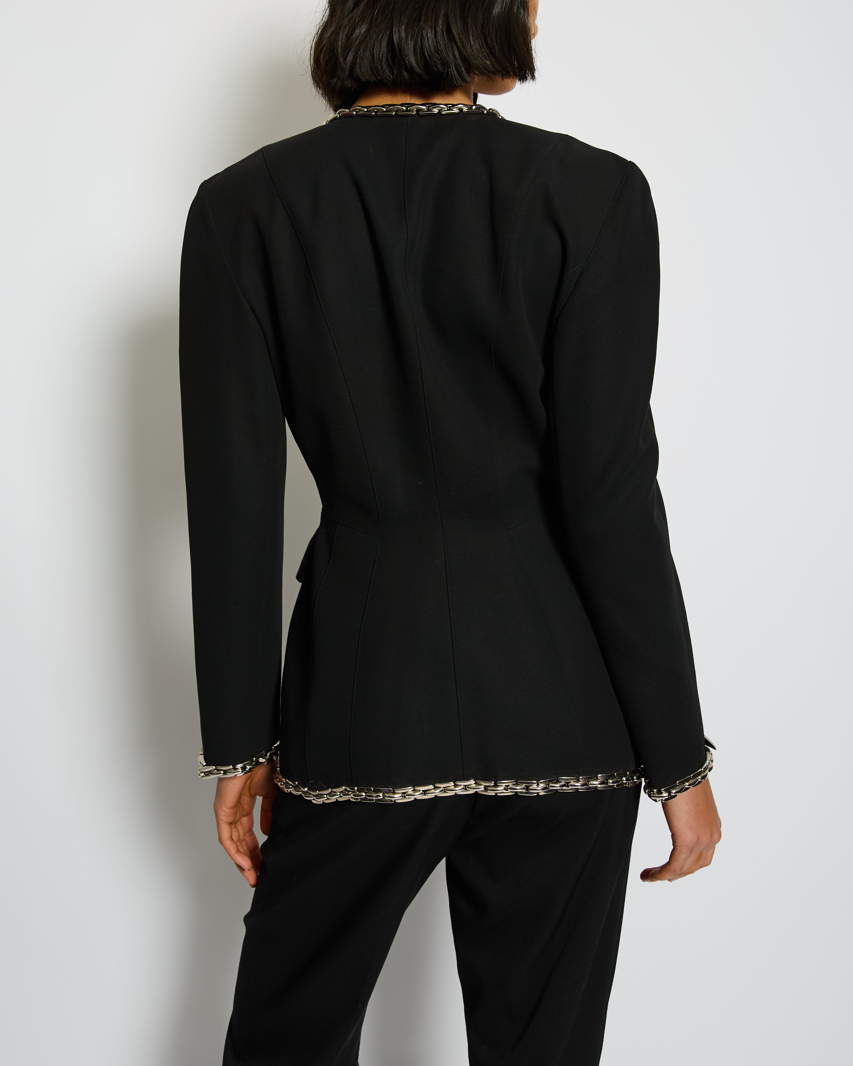 *SUPER RARE* Thierry Mugler Black Single Breasted Blazer with Chain Spike Detail Size FR 36 (UK 8)