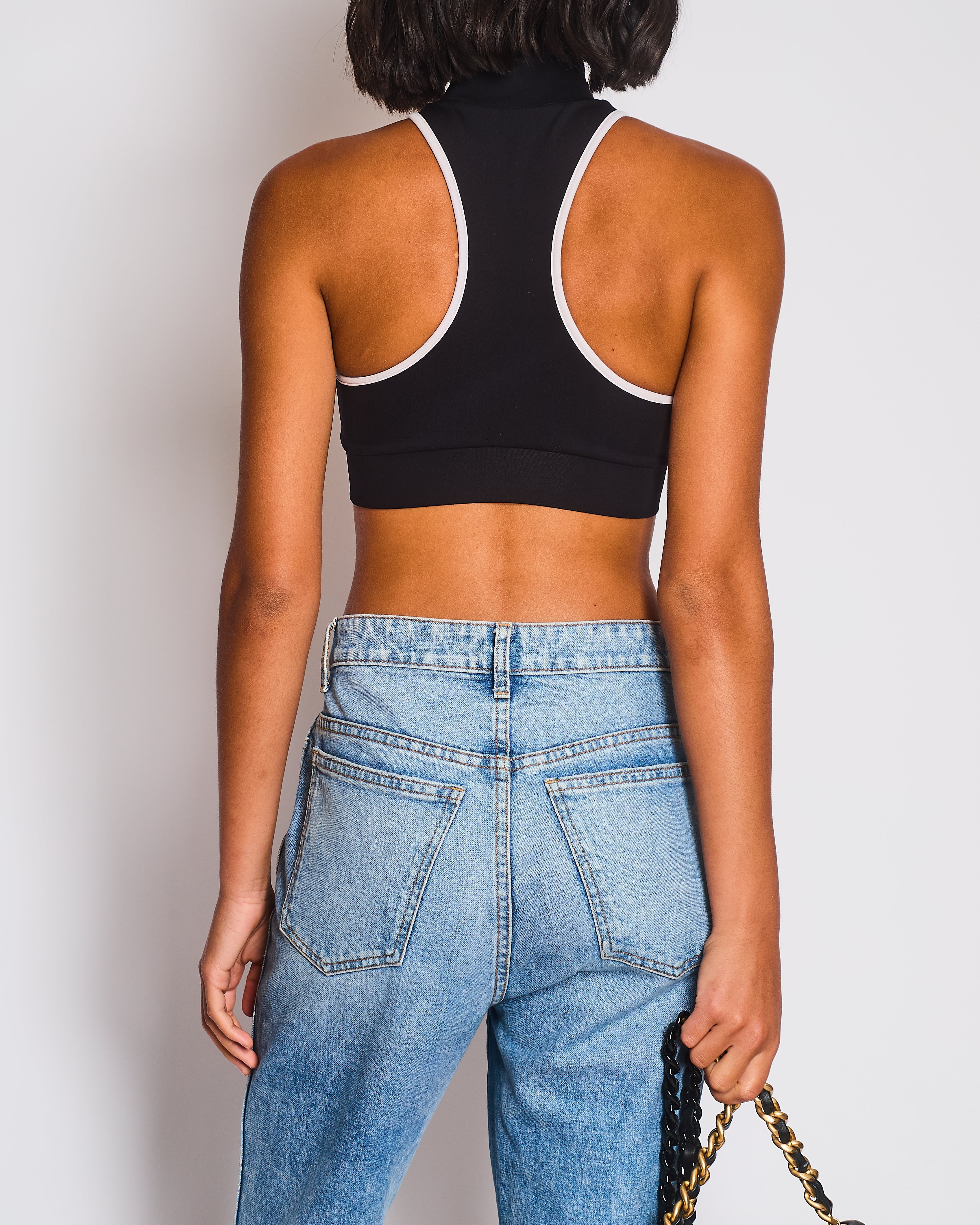 Burberry Black Tay Cropped Tank Top with Zip & Logo Detail Size XS (UK 6)