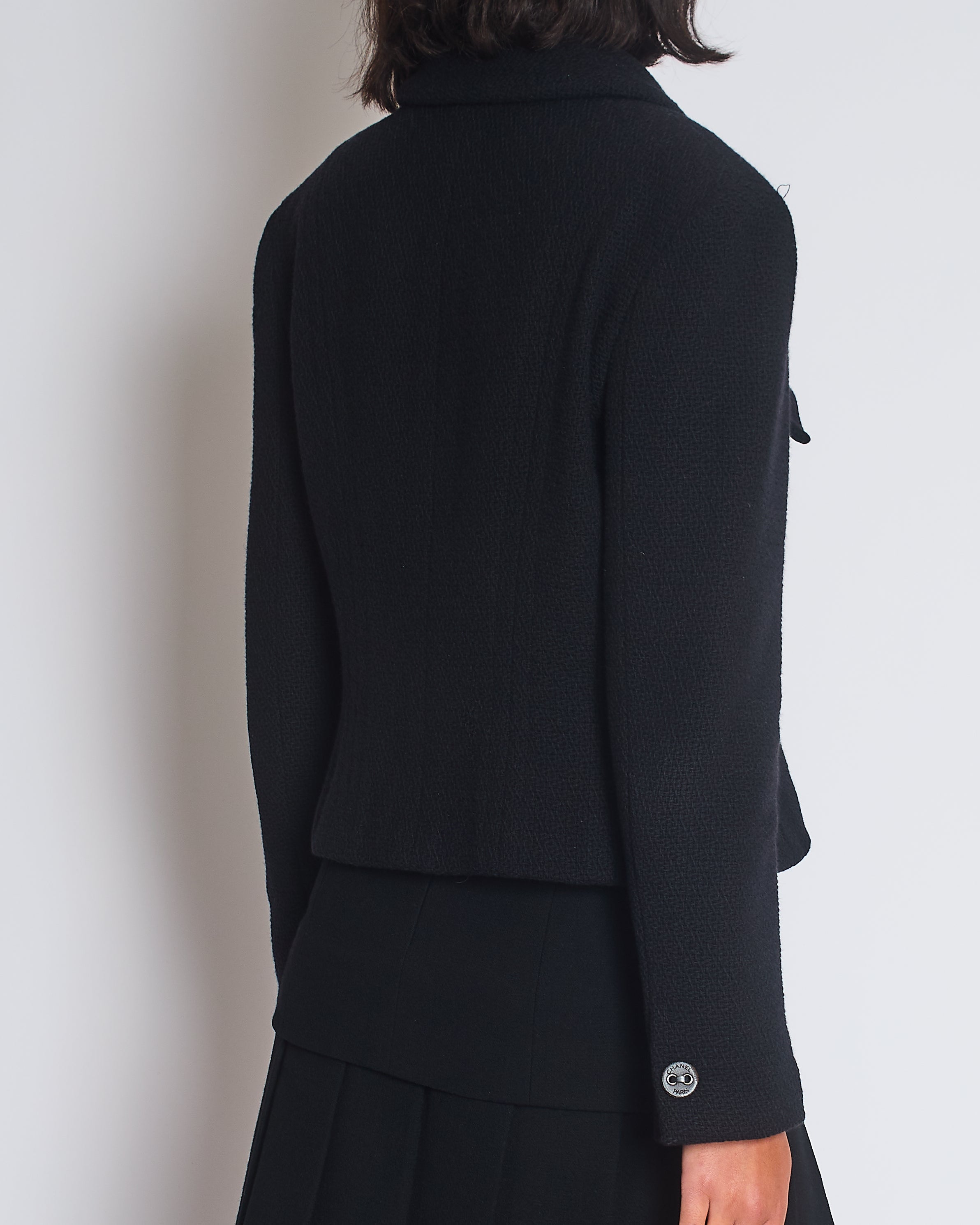 *FIRE PRICE* Chanel 02A Black Wool Jacket with Zips on The Sleeves & Leather Buttons Size FR 42 (UK 14)