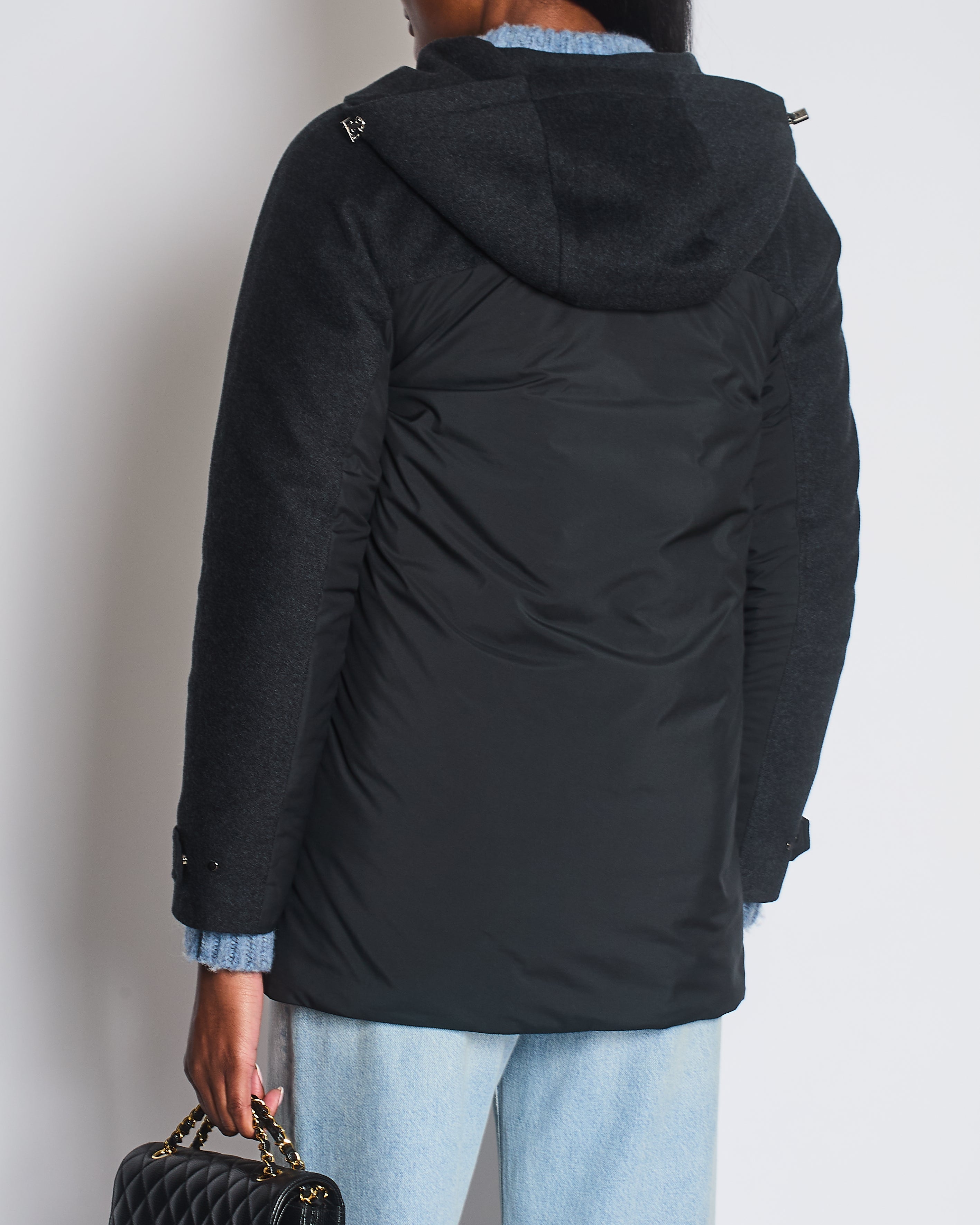 Loro Piana Black and Grey Cashmere Hooded Zip Jacket Size IT 40 (UK 8)