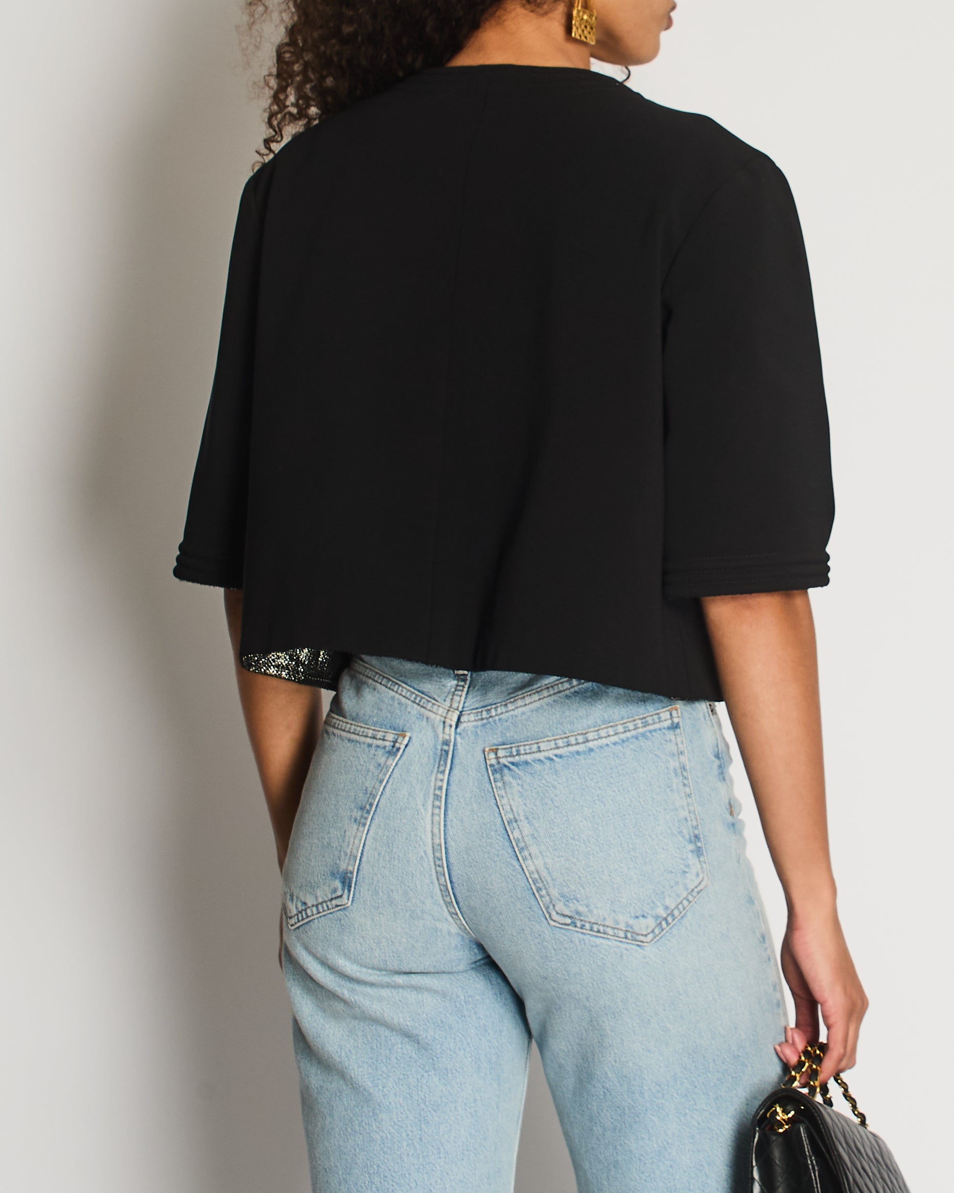 *HOT* Chanel 12/A Black and Silver Metallic Tweed Lined Pocket Jacket Size FR 42 (UK 14)