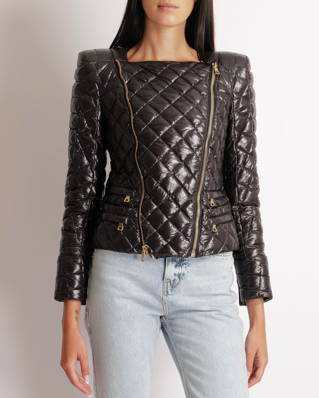 Balmain Black Quilted Puffer Jacket with Gold Zipper Detail Size FR 36 (UK 8) RRP £2,650