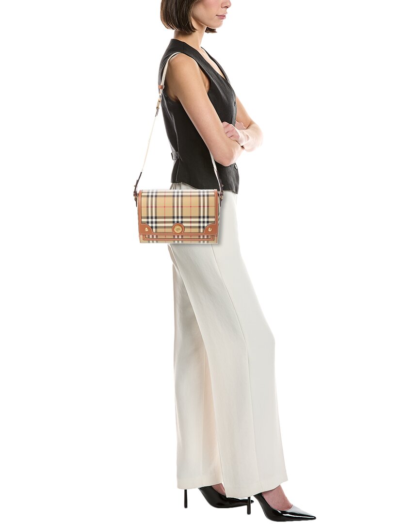 Burberry Note Check E-Canvas & Leather Crossbody
