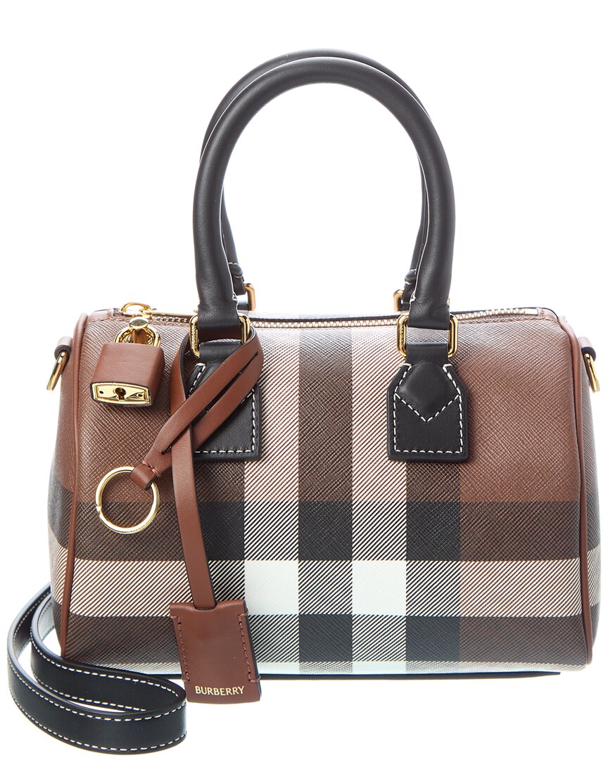 Burberry Check Mini E-Canvas & Leather Bowling Bag