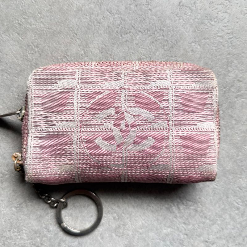 Chanel New Travel Line Coin Case Ring Mini Pouch Canvas Pink Coco