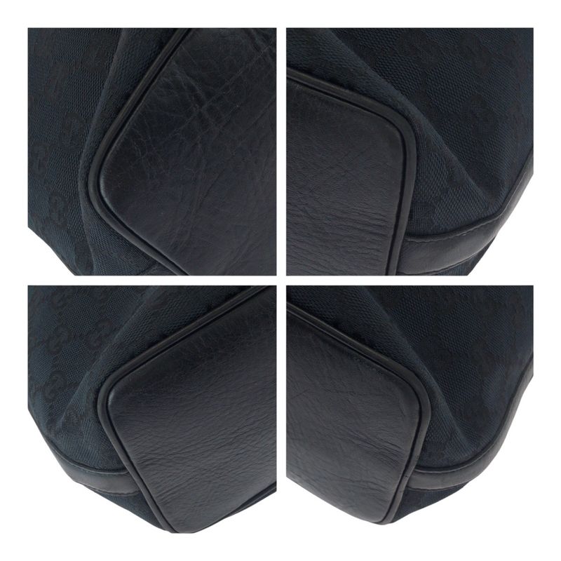 Gucci Hobo Black Gold Hardware GG Canvas Leather Shoulder Bag Handbag