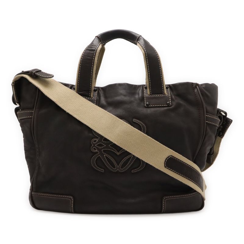 Loewe Anagram Boston Bag Travel Bag 2-Way Shoulder Bag Leather Dark