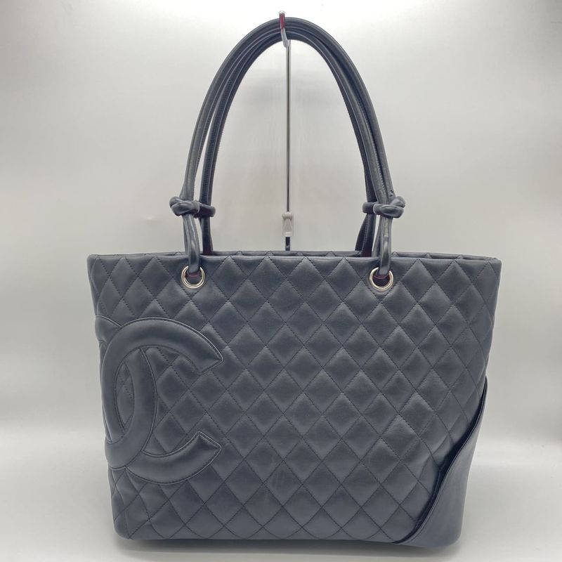 Chanel Cambon Tote Handbag Shoulder Bag Calfskin Black Ladies Men Vintage