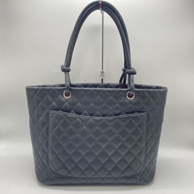 Chanel Cambon Tote Handbag Shoulder Bag Calfskin Black Ladies Men Vintage