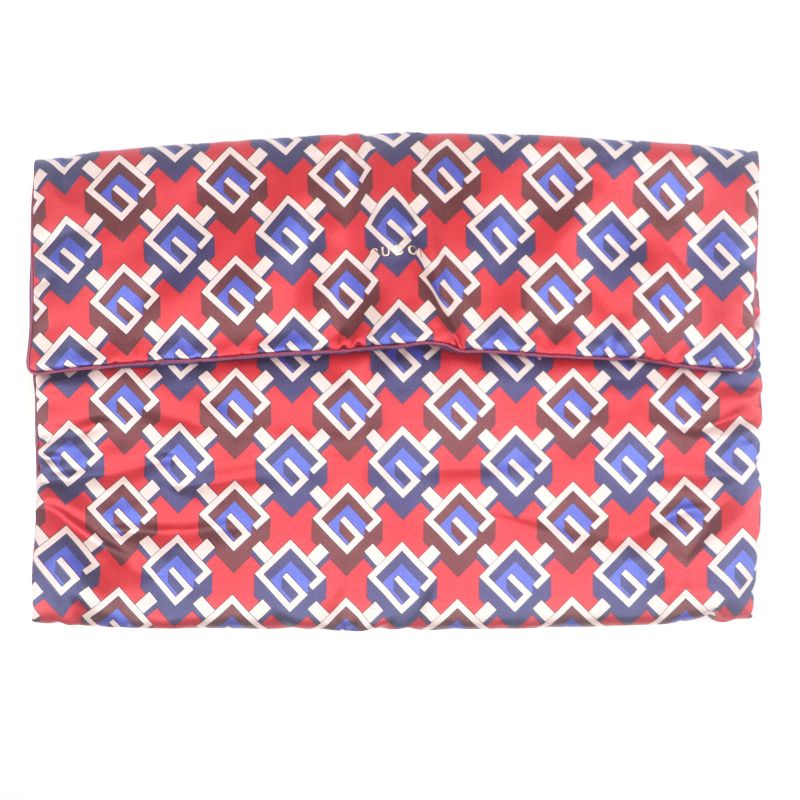 Gucci 100% Silk Geometric G Eye Mask Neck Pillow Slippers Travel Set Red