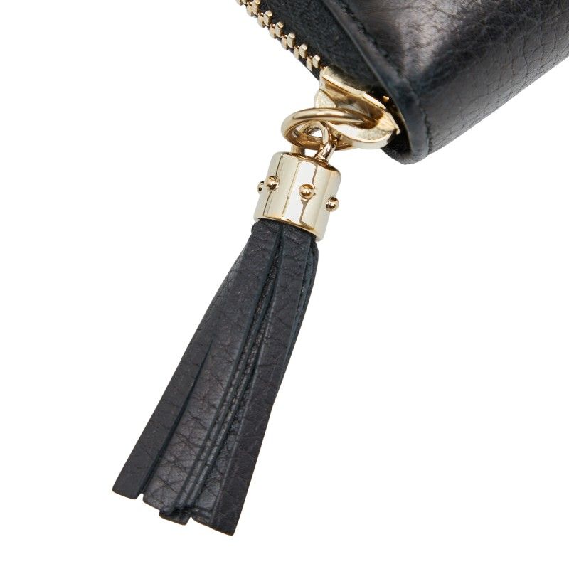 Gucci Interlocking G Soho Round Zipper Long Wallet Navy Leather Women's