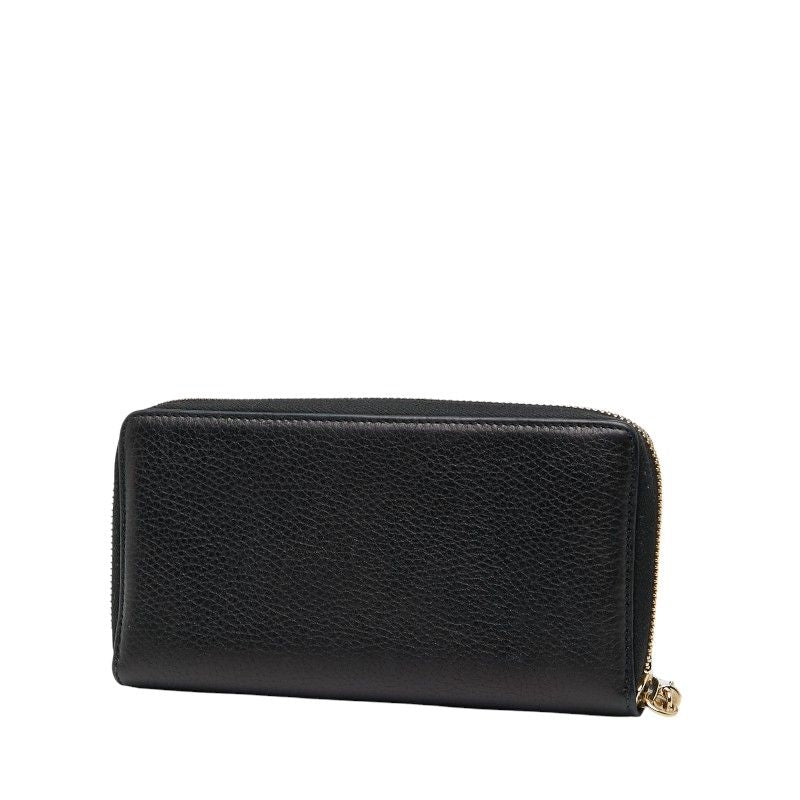 Gucci Interlocking G Soho Round Zipper Long Wallet Navy Leather Women's