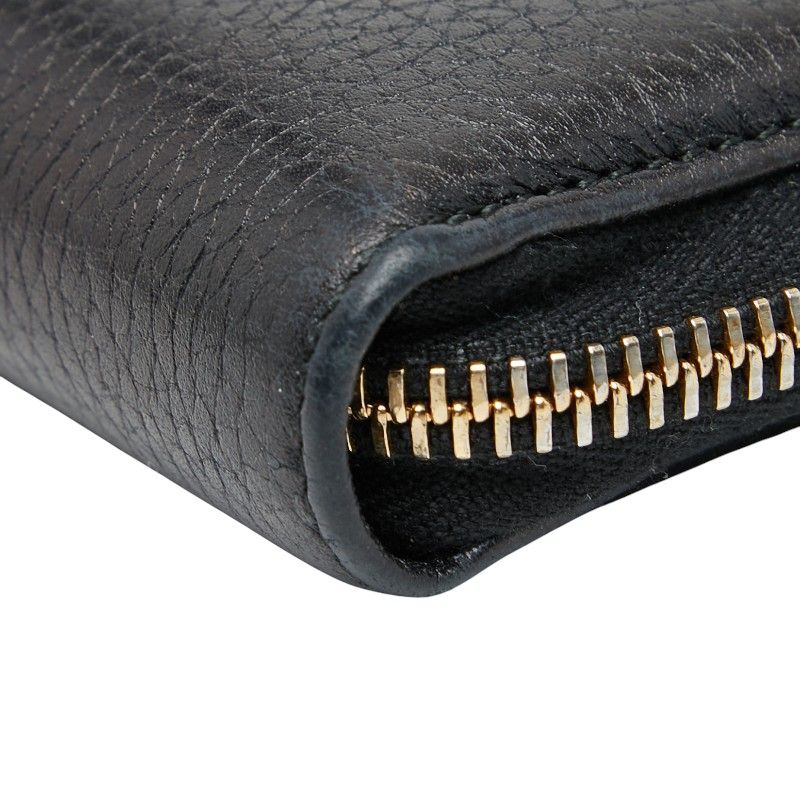 Gucci Interlocking G Soho Round Zipper Long Wallet Navy Leather Women's