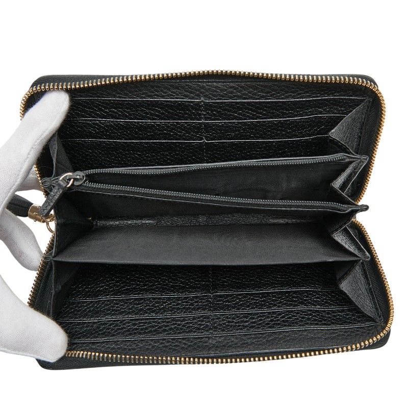 Gucci Interlocking G Soho Round Zipper Long Wallet Navy Leather Women's