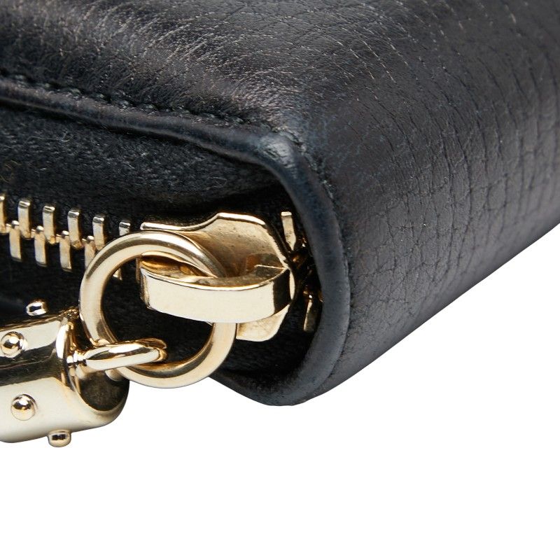 Gucci Interlocking G Soho Round Zipper Long Wallet Navy Leather Women's
