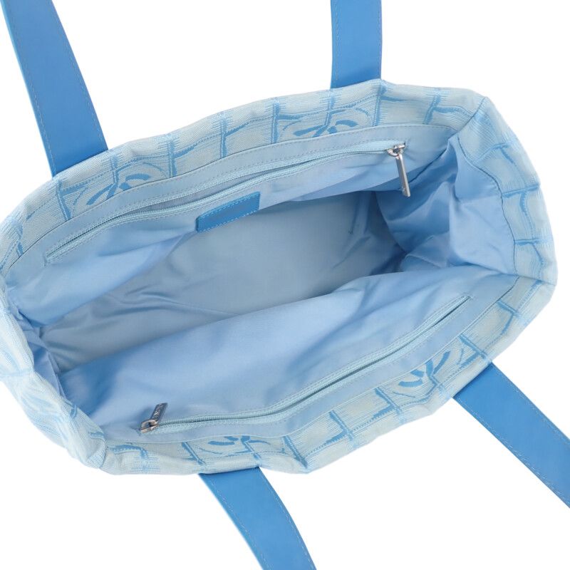 Chanel New Travel Line Tote PM Tote Bag Nylon Leather Blue Ladies