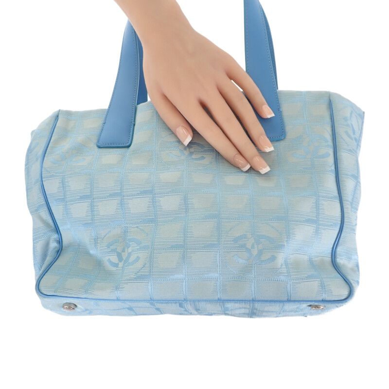 Chanel New Travel Line Tote PM Tote Bag Nylon Leather Blue Ladies