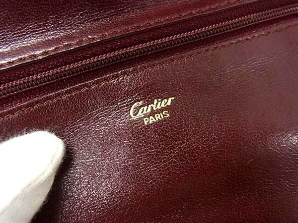 Cartier Clutch Bag Must Line Travel Jewelry Case Bordeaux Leather Ladies Long