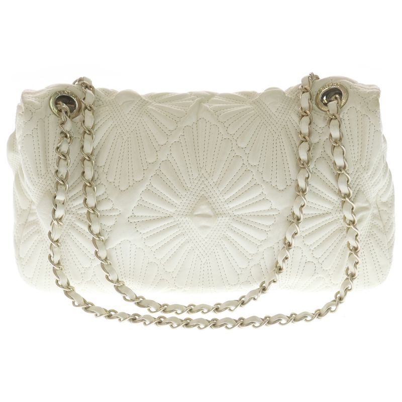 Chanel Chanel Embroidery Leather Flap Bag Shoulder Bag White Gdhardware