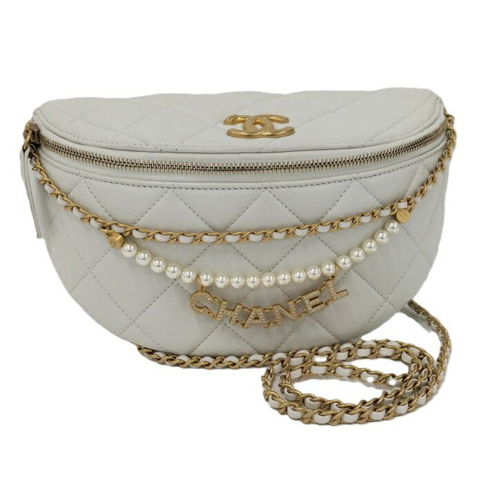 Chanel Chanel Body Bag Quilted Lambskin As4991 White