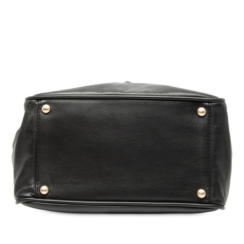 Chanel Camellia Handbag Shoulder Bag Black White Leather