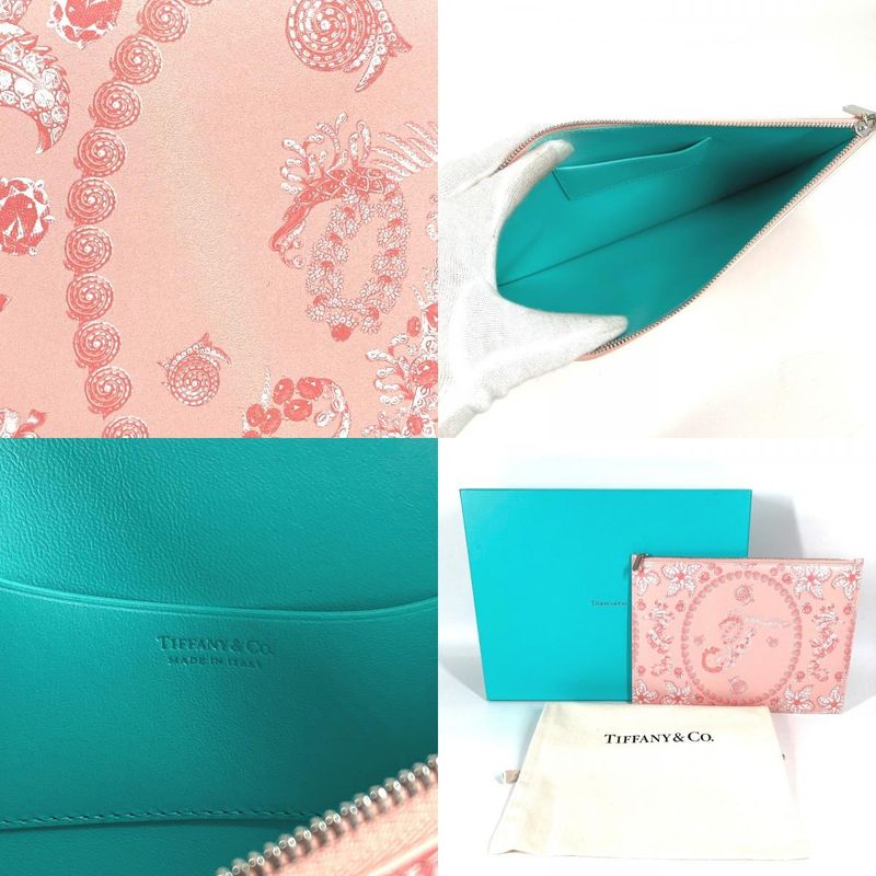 Tiffany & Co Clutch Bag Logo Leather Pink