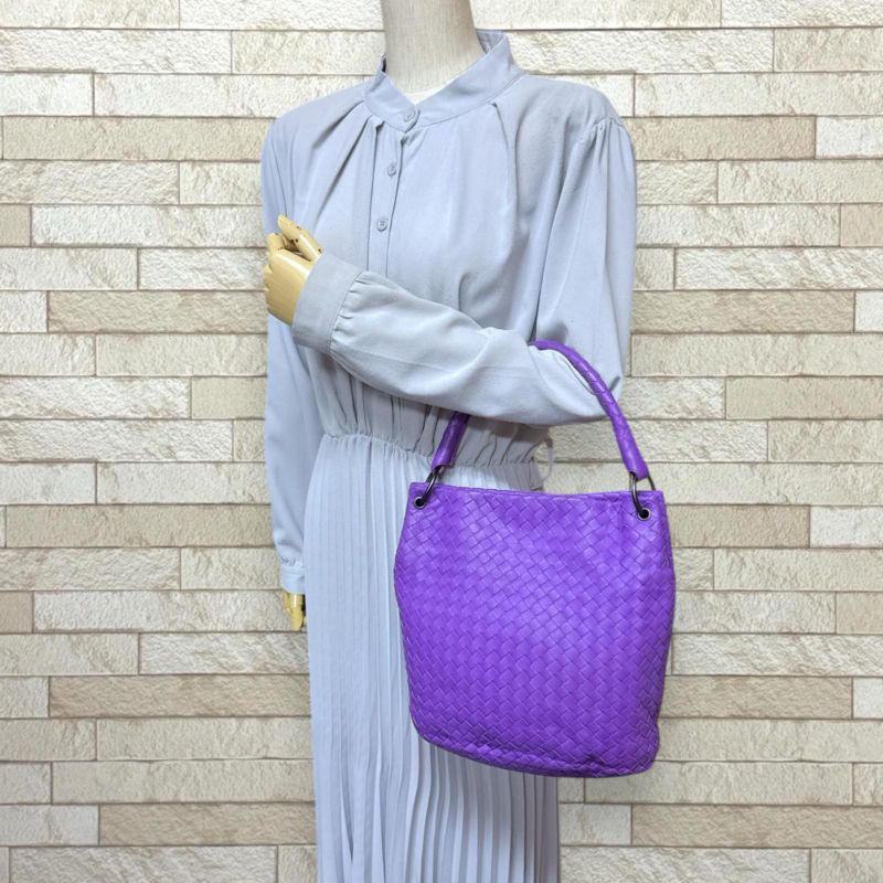 Bottega Veneta Hobo Bag Intrecciato Tote Leather Purple Women's