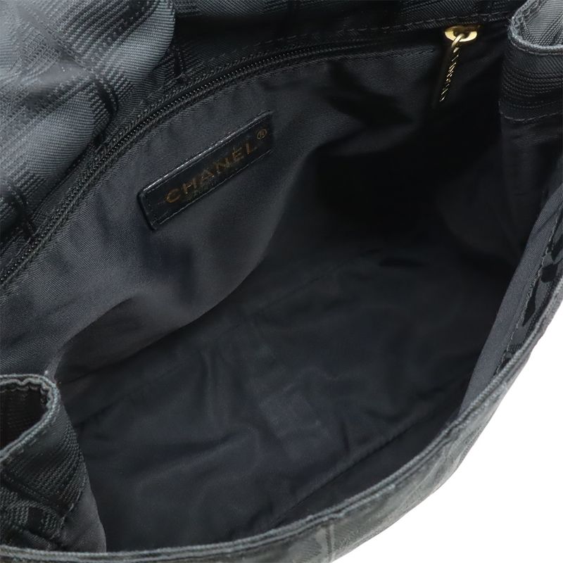 Chanel New Travel Line Shoulder Bag Crossbody Nylon Jacquard Leather Black