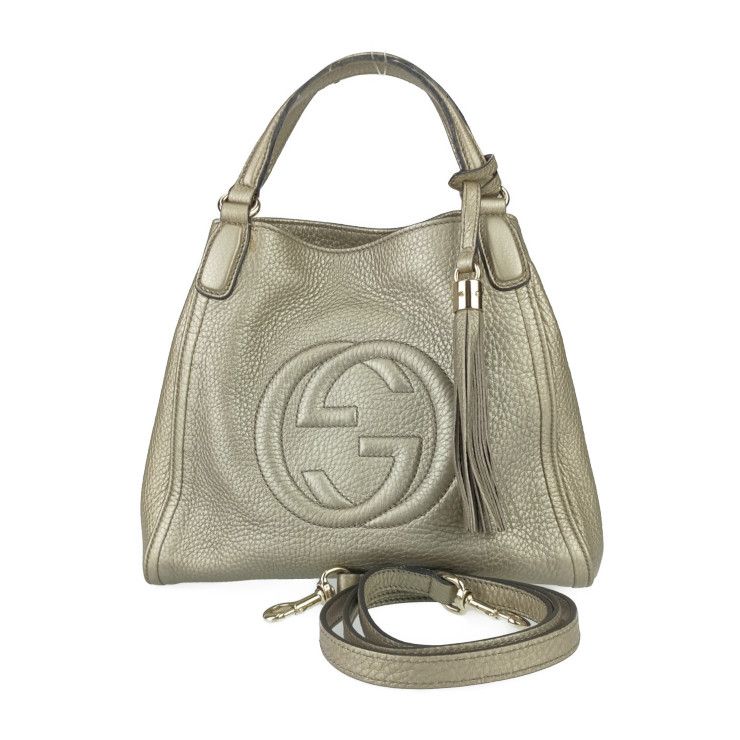 Gucci Handbag Interlocking G Soho 2-Way Bag Gold Leather Ladies Shoulder