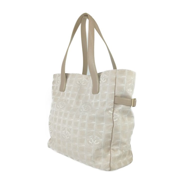 Chanel Tote New Travel Tote GM Beige Canvas Leather Ladies Shoulder Bag