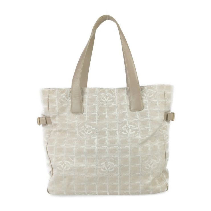 Chanel Tote New Travel Tote GM Beige Canvas Leather Ladies Shoulder Bag