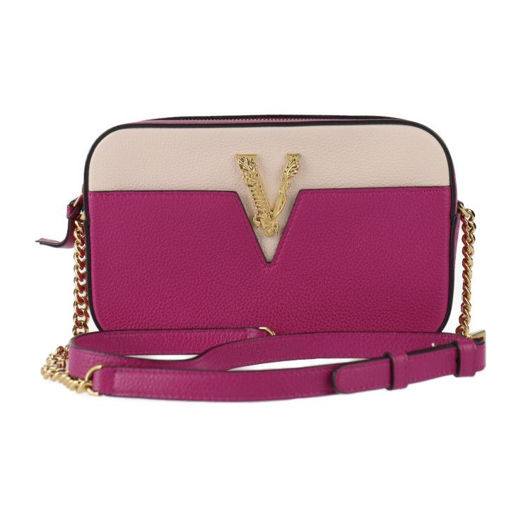 Versace Shoulder Bag Leather Magenta Pink Gold Hardware Virtus Chain