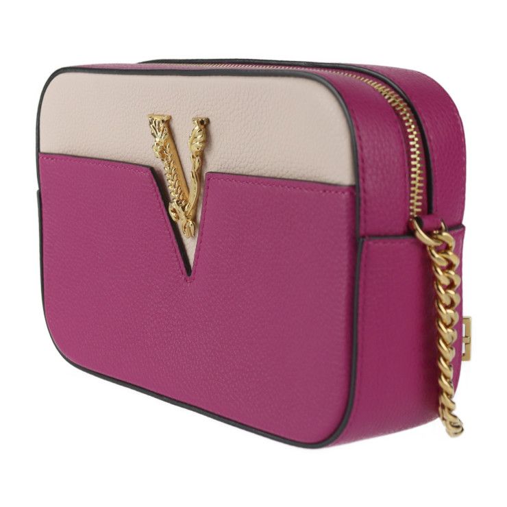 Versace Shoulder Bag Leather Magenta Pink Gold Hardware Virtus Chain