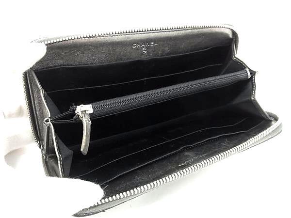 Chanel Wallet New Travel Line Gray Leather Unisex Coco Mark Silver Hardware