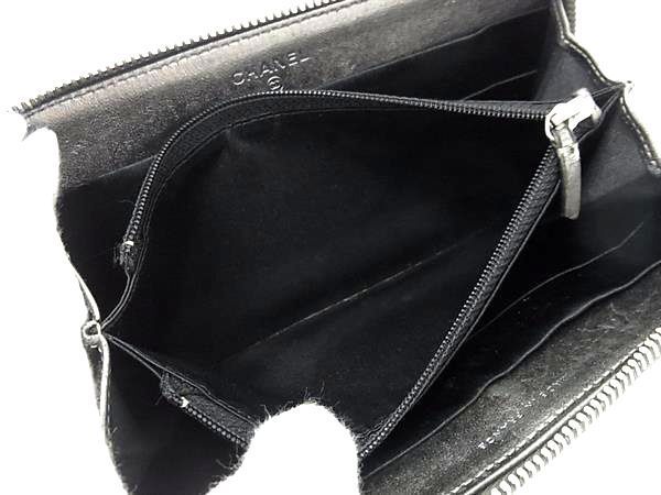 Chanel Wallet New Travel Line Gray Leather Unisex Coco Mark Silver Hardware