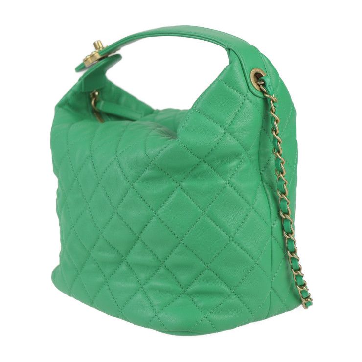 Chanel Chanel Hobo Bag 23 Handbag As1747 Lambskin Green Gold Hardware Quilted 2-Way