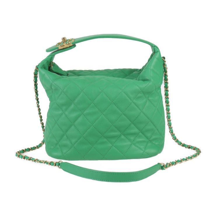 Chanel Chanel Hobo Bag 23 Handbag As1747 Lambskin Green Gold Hardware Quilted 2-Way