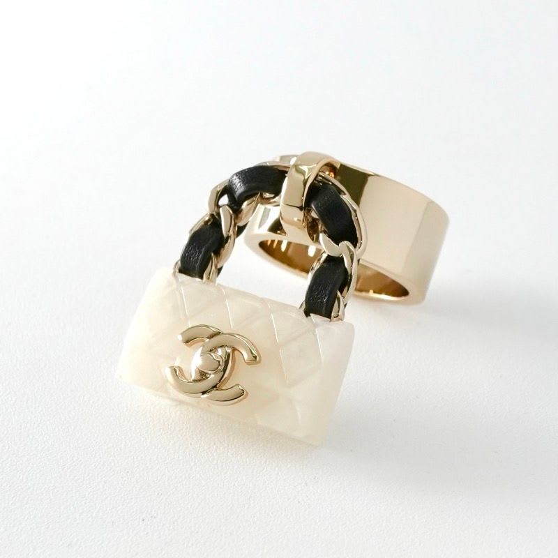 Chanel Chanel Ring Gold White Black Quilted Bag Charm