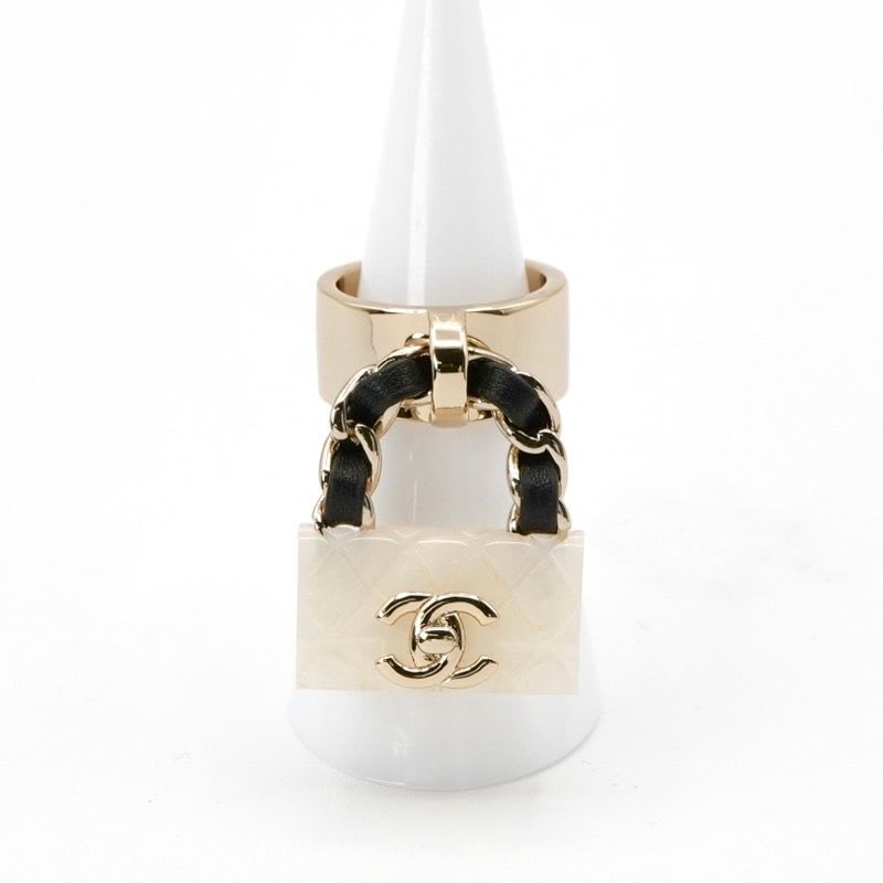 Chanel Chanel Ring Gold White Black Quilted Bag Charm