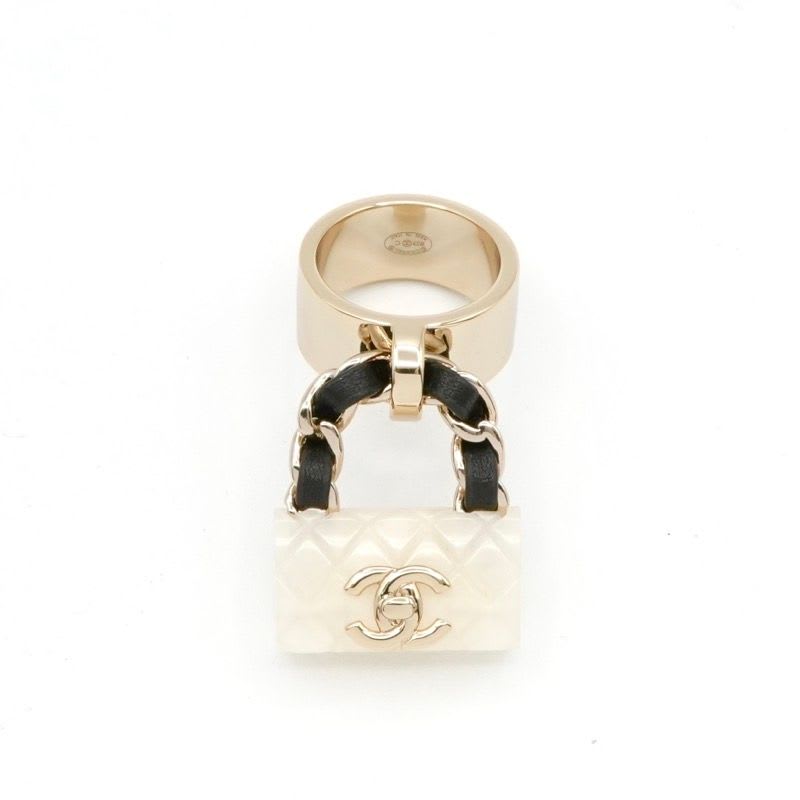 Chanel Chanel Ring Gold White Black Quilted Bag Charm