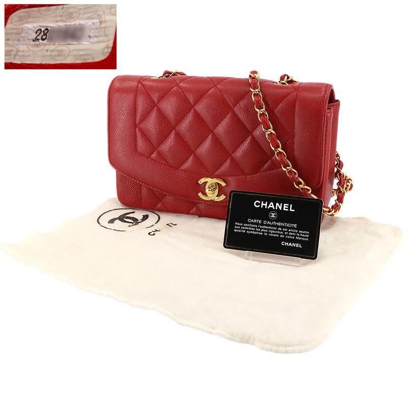 Chanel Chanel Diana Quilted 22 Chain Shoulder Bag Caviar Leather Red Vintage