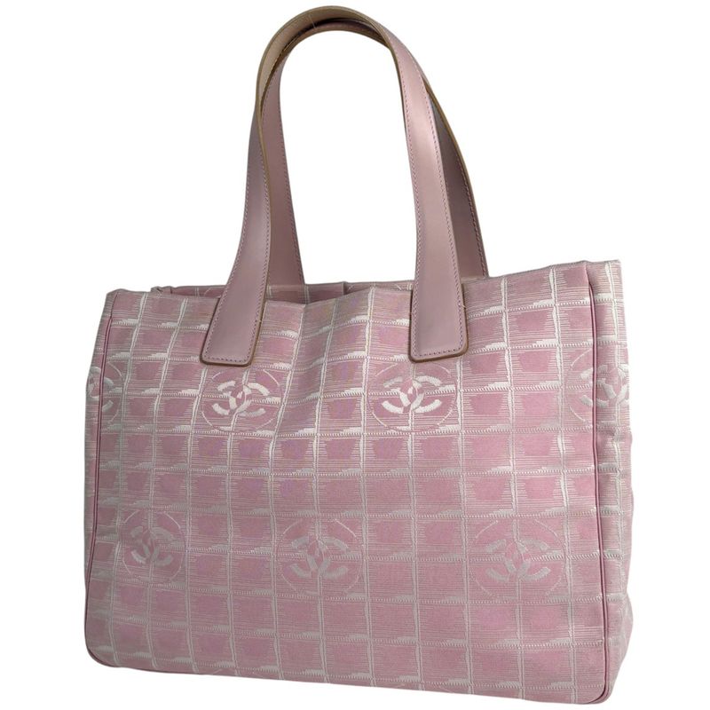 Chanel New Travel Line Tote MM Coco Mark Shoulder Bag Tote Bag Nylon Jacquard