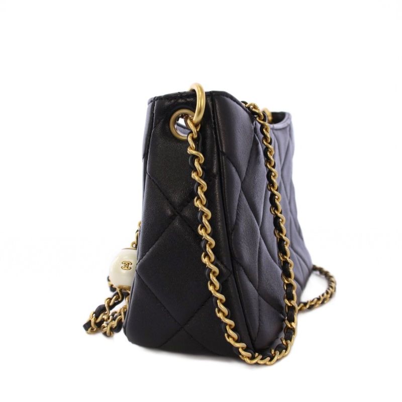 Chanel Chanel Small Hobo Pearl Chain Bag Shoulder Bag Black KH OH