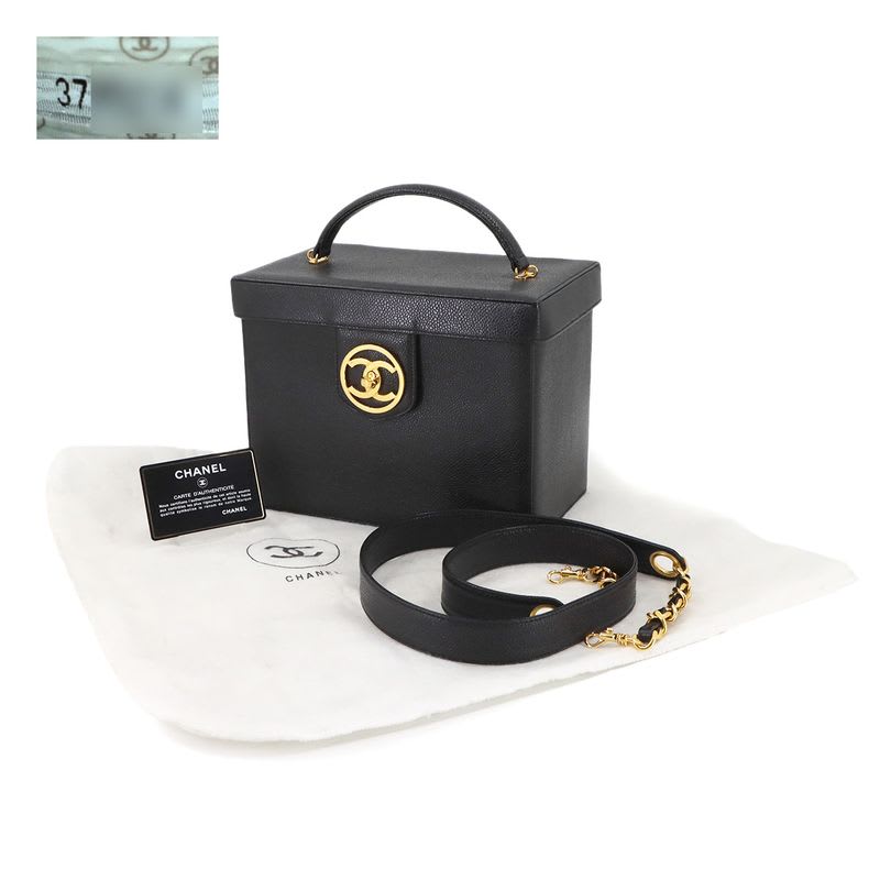 Chanel Chanel Caviar Leather Vanity 2-Way Hand Shoulder Bag Leather Black Vintage