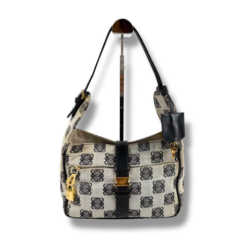 Loewe Repeat Anagram Logo One Shoulder Bag Navy Dark Blue Hobo Soho