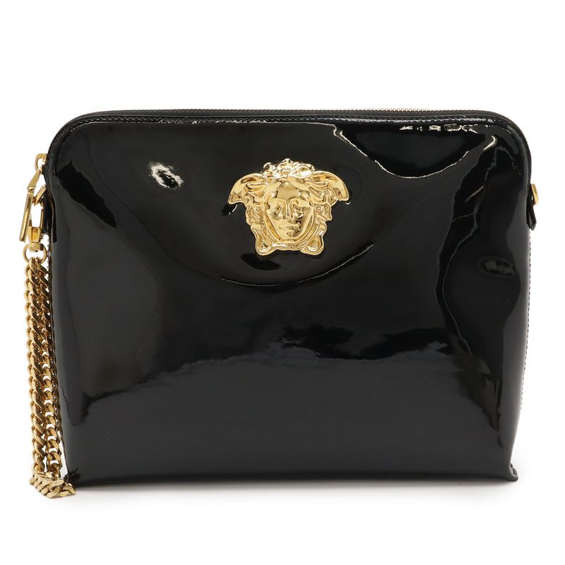 Versace Medusa Clutch Bag Second Bag Enamel Patent Leather Black Gold Hardware