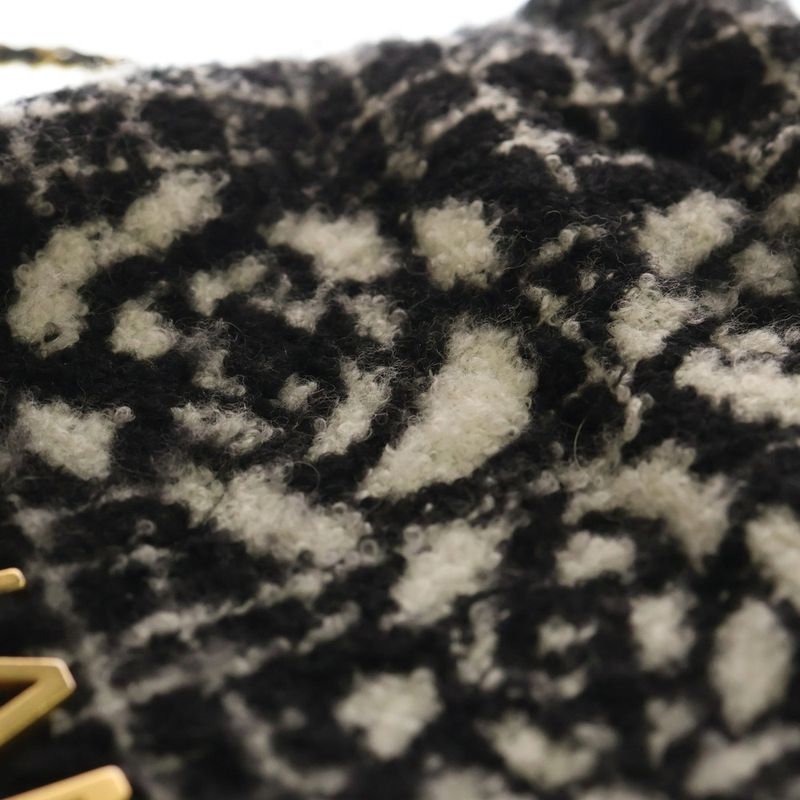 Chanel 22 Camellia 2-Way Shoulder Bag Handbag White Black Wool As3980