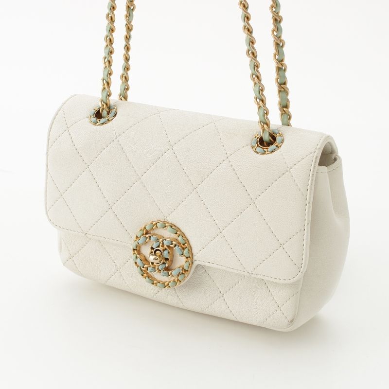 Chanel Chanel Calfskin No 29 Circle Single Flap Shoulder Bag White Mint