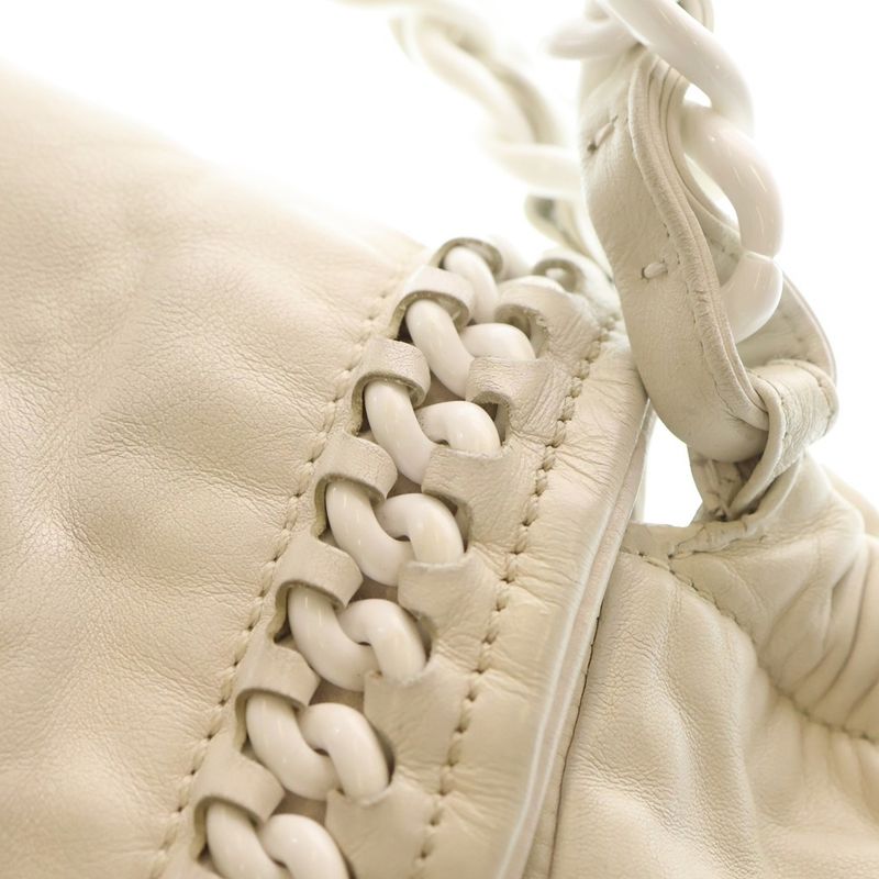 Chanel Big CC Logo Chain One Shoulder Bag White Lambskin Silver Hardwa